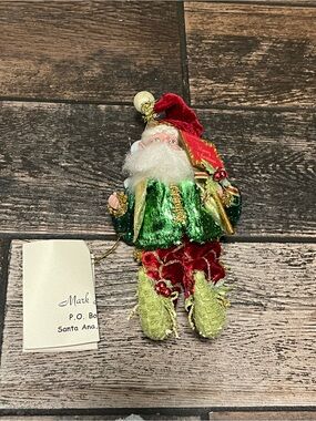 Mark Roberts Green and Red Velvet Santa Ornament